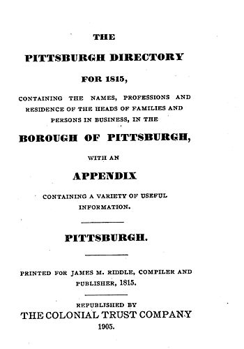 Pittsburgh directory for 1815