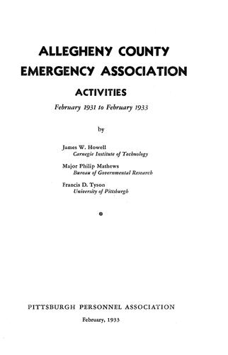 Allegheny County Emergency Association activities, February 1931 to February 1933