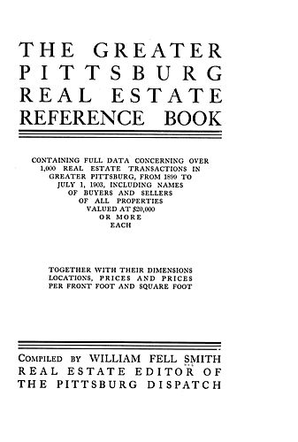 greater Pittsburg real estate reference book