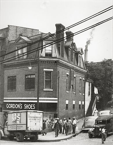 Gordon's Shoe Store at the corner of Centre Avenue and Kirkpatrick Street, in the Hill District
