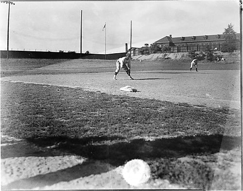 Baseball game at Greenlee Field, view towards second base