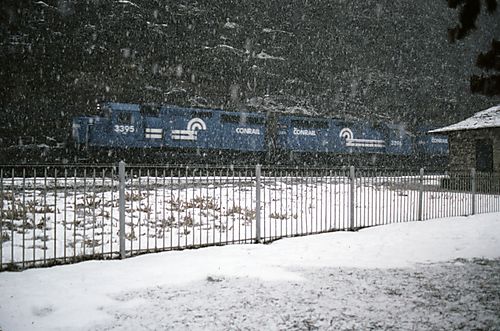 ConRail Train in the Snow at Horseshoe Curve