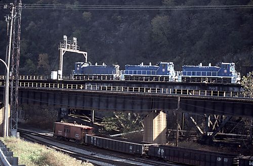 Three Union Railroad Locomotives on a Bridge