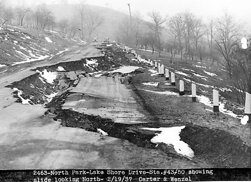 North Park - Lake Shore Drive showing landslide