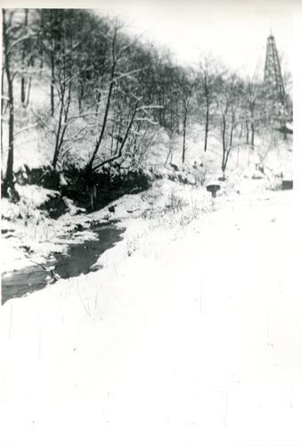 Snowy Scene with Oil Derrick