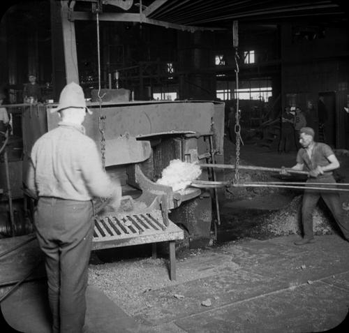 Puddled Iron Entering Squeezer in a Puddling Mill