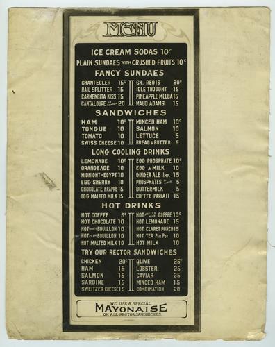 Unidentified Soda Shop Menu
