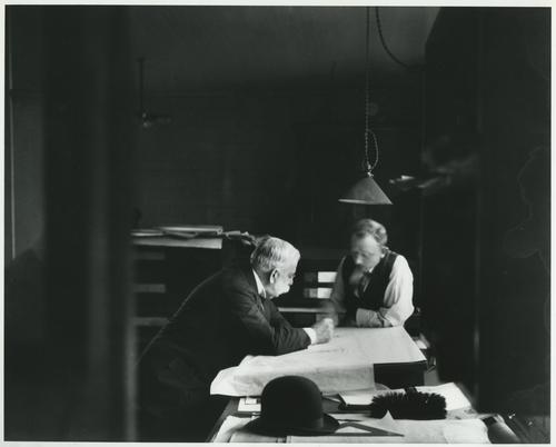 George Westinghouse working on a blueprint