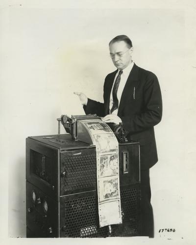 Vladimir Zworykin demonstrating the facsimile  transmitter
