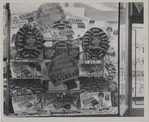 "Clark… The center of attraction all over the world!" promotional window display