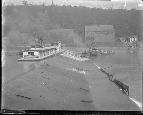 Boat Working on Monongahela River Lock and Dam 5