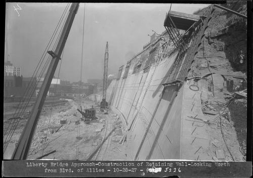 Liberty Bridge Approach - Construction of Retaining Wall - Looking North from Blvd. of Allies