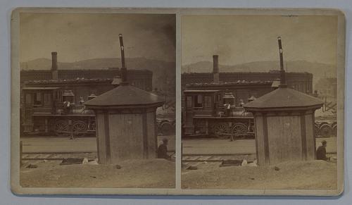 Cannon shot fired through stove pipe into locomotive, near sand box.