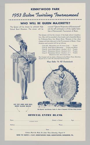 1953 Baton Twirling Tournament entry blank