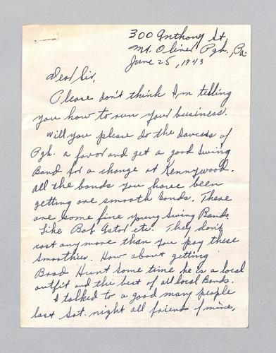 Letter from Raymond Bechtold to Kennywood