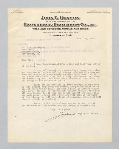 Reply from Hagenbeck Brothers to Kennywood