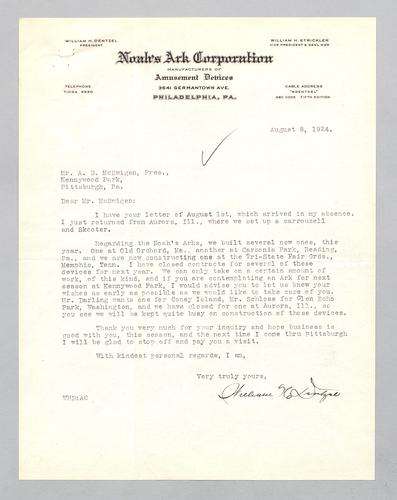 Letter from Noah's Ark Corporation to Kennywood