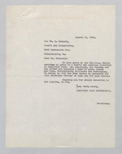 Reply from Kennywood to Noah's Ark Corporation