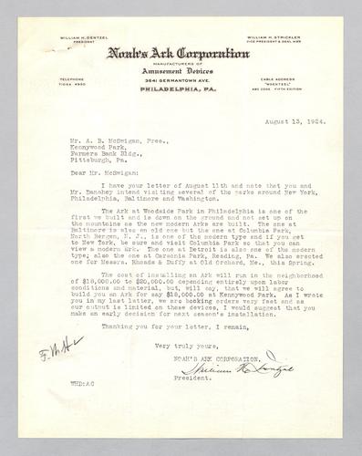 Reply from Noah's Ark Corporation to Kennywood