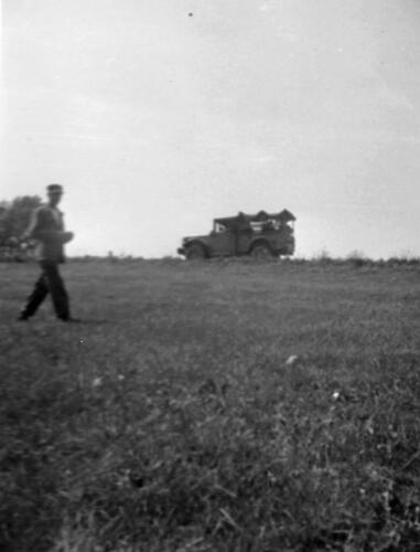 Jeep and Soldier at the Anti-aircraft Battery in Frick 
