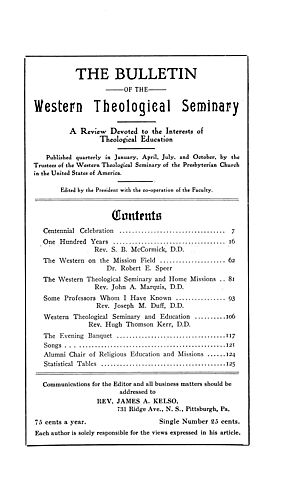 Bulletin of the Western Theological Seminary