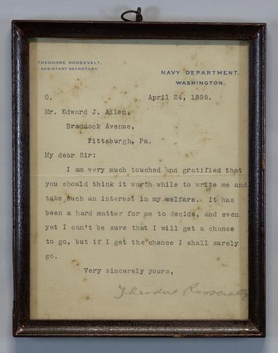Framed Letter From Theodore Roosevelt
