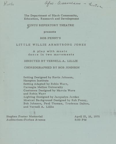 Theatre program - Little Willie Armstrong Jones Kuntu's inaugural production