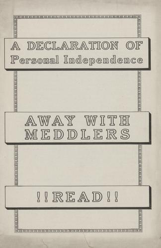 Film program supplement - A Declaration of Personal Independence, Away with Meddlers for Intolerance