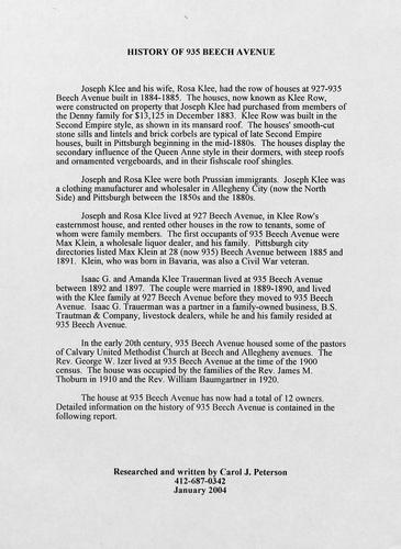 History of 935 Beech Avenue