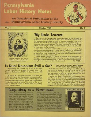 Pennsylvania Labor History Society Notes Vol. 5 No. 1