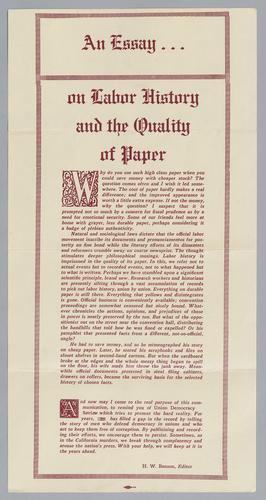 "An Essay on Labor History and the Quality of Paper" Flyer