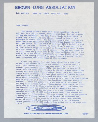 Brown Lung Association Letter
