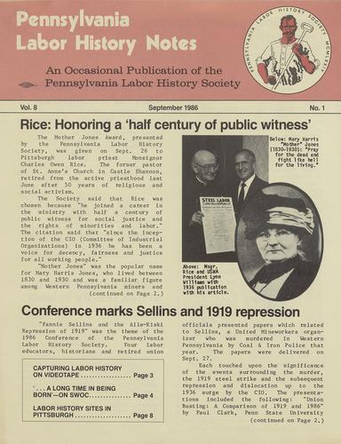 Pennsylvania Labor History Society Notes Vol. 8 No. 1