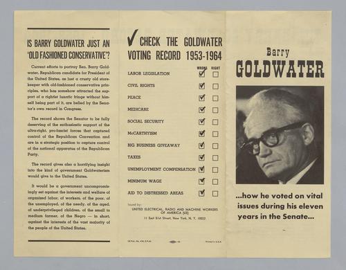 "Barry Goldwater...How he Voted on Vital Issues During his Eleven Years in the Senate..." Pamphlet