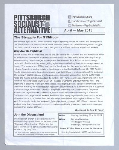 "Pittsburgh Socialist Alternative: The Struggle For $15/Hour" Flyer