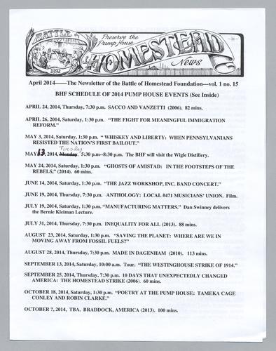 Homestead News BHF Schedule of Pump House Events