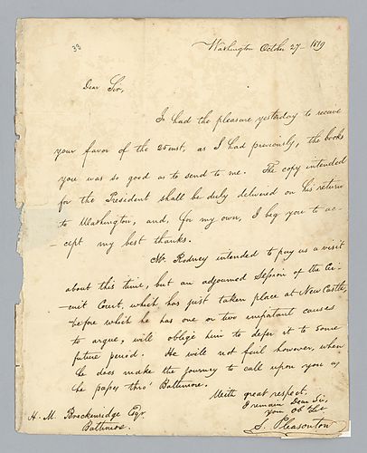 Stephen Pleasonton to H. M. Brackenridge (LB# 33)