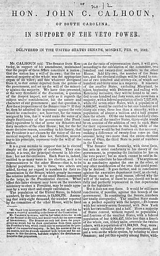 Speech of Hon. John C. Calhoun, of South Carolina, in support of the veto power