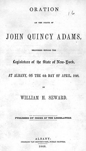 Oration on the death of John Quincy Adams