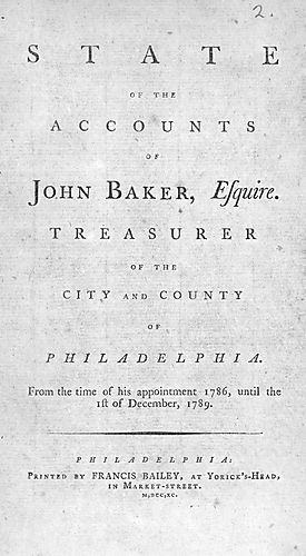 State of the accounts of John Baker, Esquire, treasurer of the city and county of Philadelphia