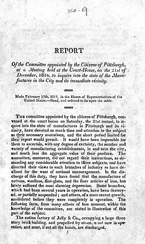 Report of the Committee appointed by the citizens of Pittsburgh, at a meeting held at the court-house on the 21st of December, 1816, to inquire into the state of the manufactures in the city and its immediate vicinity