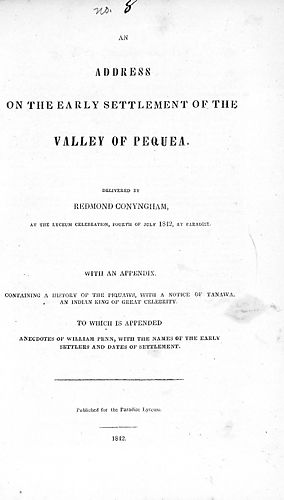 address on the early settlement of the Valley of Pequea