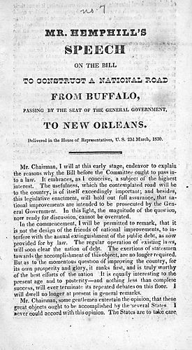 Mr. Hemphill's speech on the bill to construct a national road from Buffalo, passing by the seat of the general government, to New Orleans