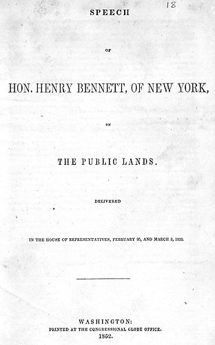 Speech of Hon. Henry Bennett, of New York, on the public lands