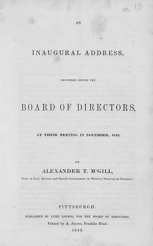 Innaugural address delivered before the Board of Directors at their meeting in November, 1842