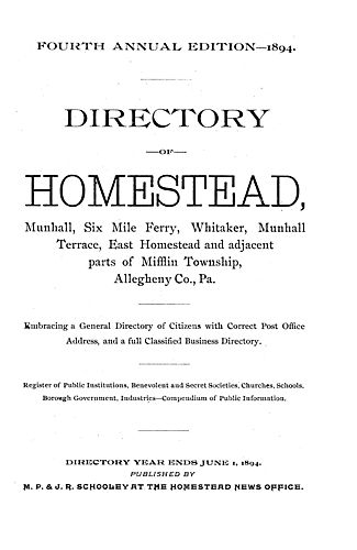 Directory of Homestead, Munhall, Six Mile Ferry, and adjacent parts of Mifflin Township, Allegheny County, Pa