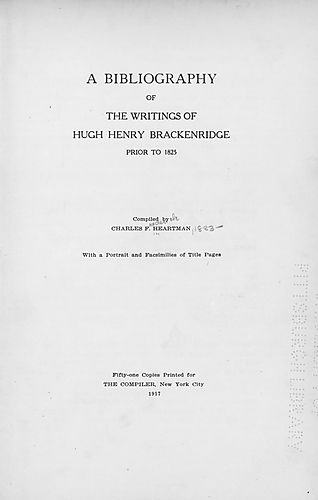 bibliography of the writings of Hugh Henry Brackenridge prior to 1825