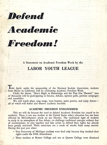 "Defend Academic Freedom! A Statement on Academic Freedom Week by the Labor Youth League" Pamphlet