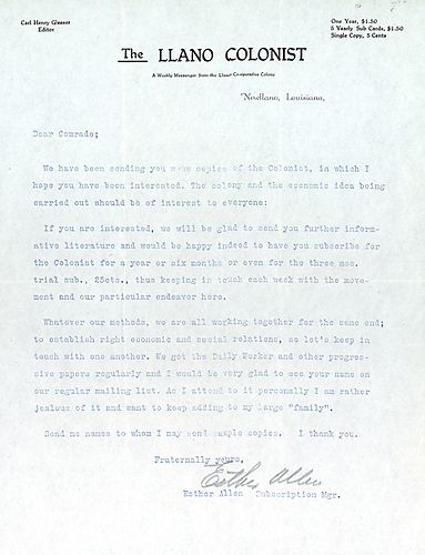 Promotional Letter for the Llano Colonist