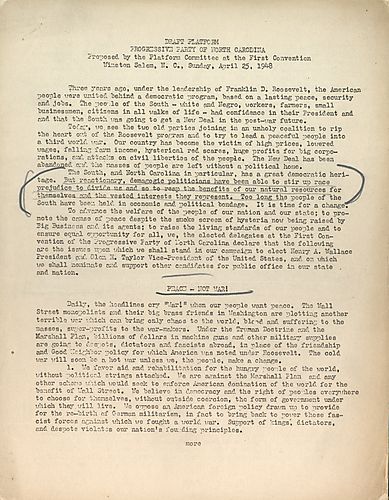 Draft Platform Progressive Party of North Carolina